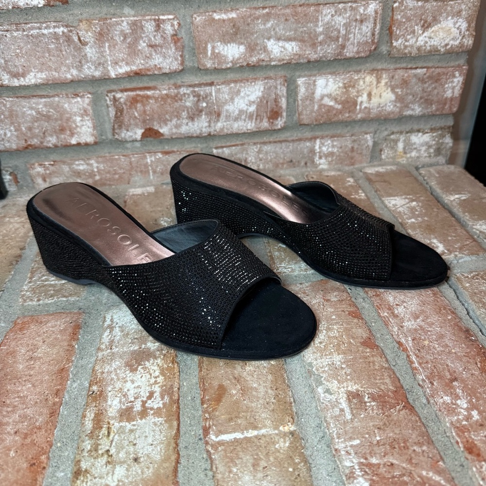 Aerosoles Black Sparkle Wedge Sandal size 8.5